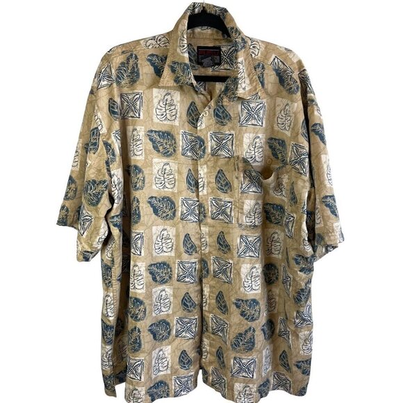 FUBU Other - Y2K FUBU Beige/Blue Floral All Over Print Button Front Short Sleeve Mens XXL